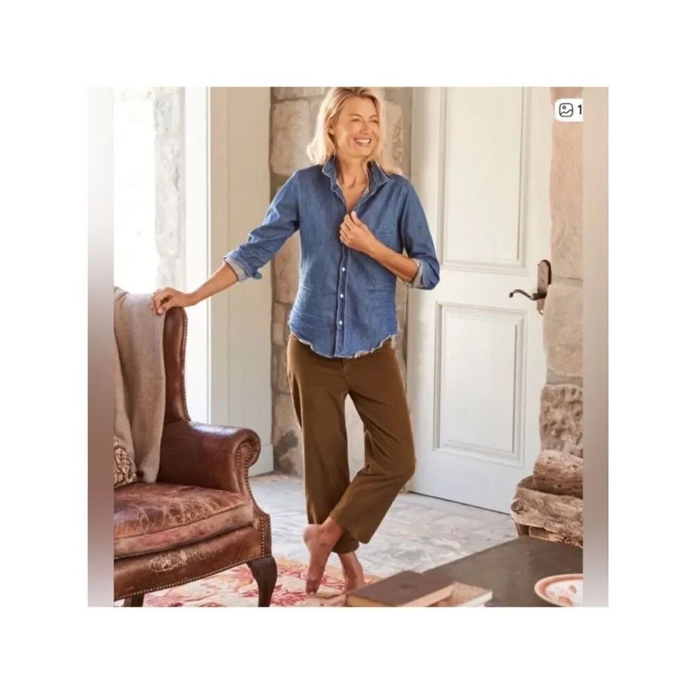 Frank & Eileen Kinsale Corduroy Pants Crop Raw Hem Stretch Women’s Size 12 Brown